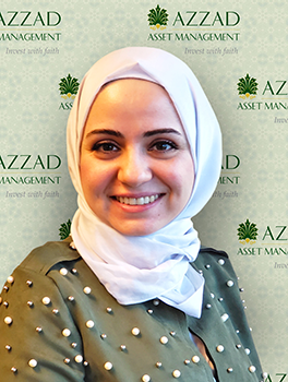 Shaza is an investment analyst at Azzad Asset Management. She holds a bachelor’s degree in business administration (BBA) and a Master of Science degree in finance (MSF) from American University – Washington D.C.